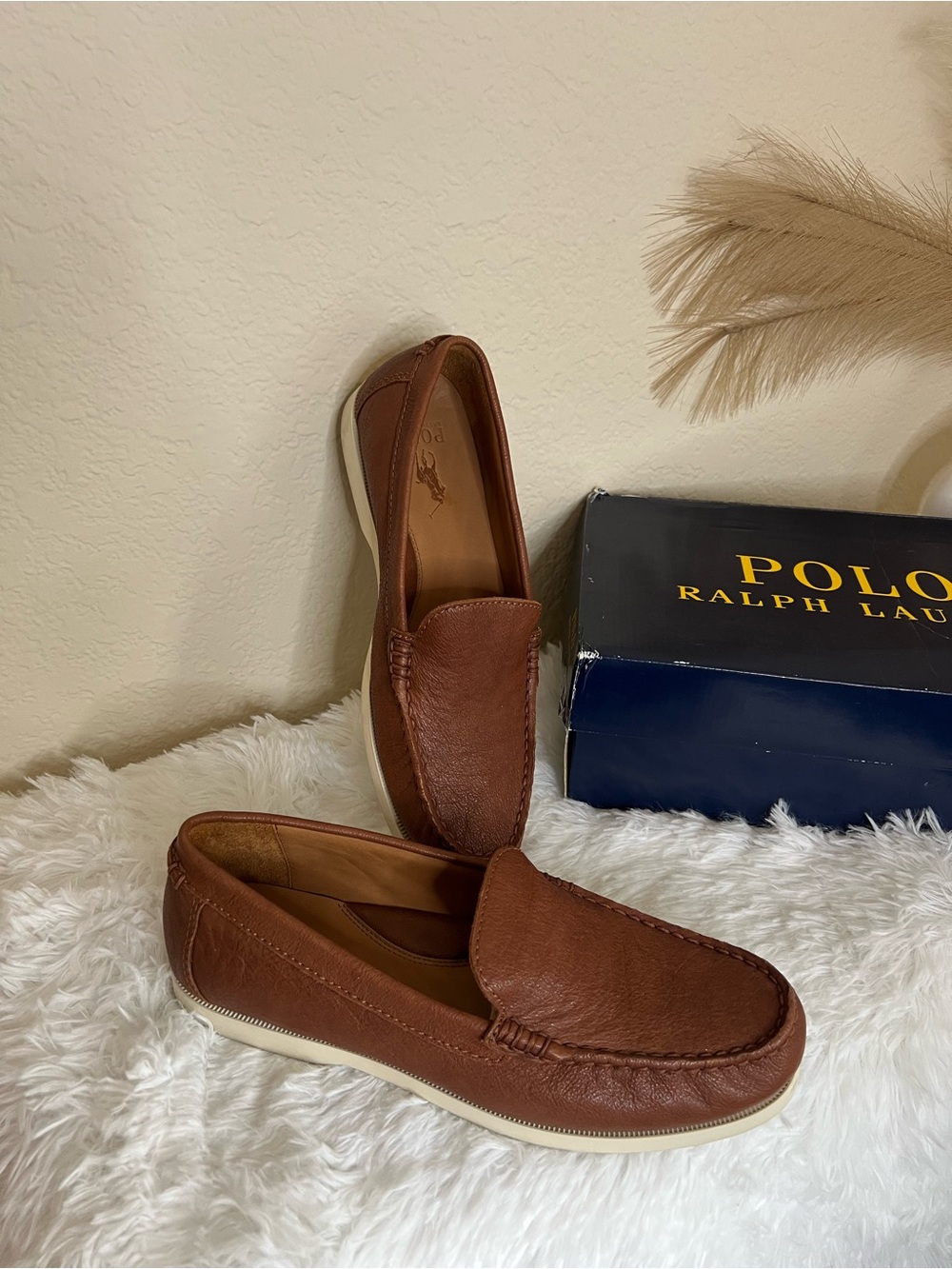 EUC Polo by Ralph Lauren Brown Leather Merton Moc Toe Loafers
